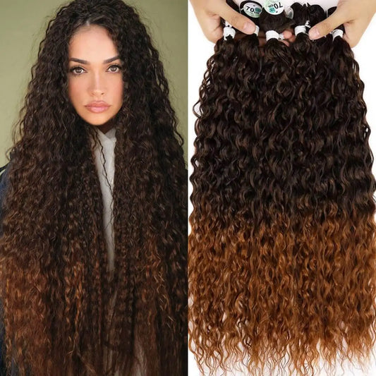 Synthetic Water Wave Hair Bundles | 28–32 Inch Curly Extensions Luxegan