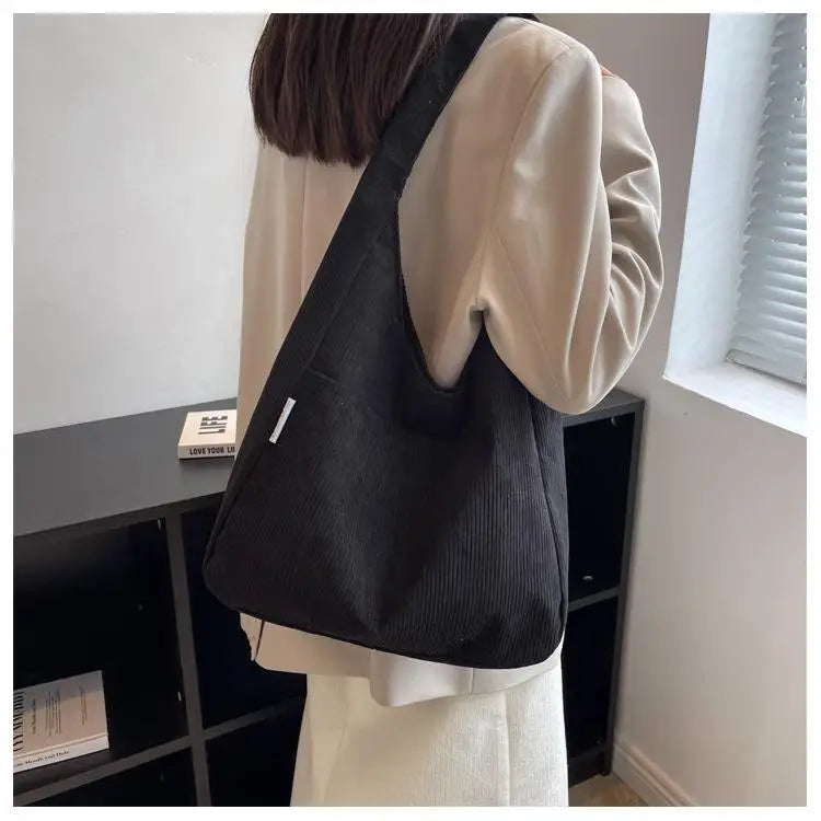 Canvas Corduroy Tote Bag | Simple Casual Large Capacity & Solid Shopper Bag Luxegan