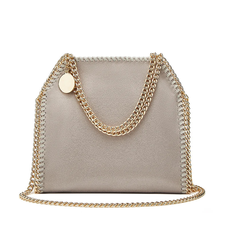 Designer Luxury Women's Chain Braid Bag | Faux Suede Shoulder & Messenger Bag | Elegant Branded Saddle Handbag with Braided Metal Chain Detail Luxegan 