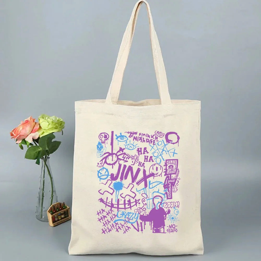 Anime Arcane-Jinx Print Canvas Bag | Reusable & Foldable Shoulder Tote Luxegan