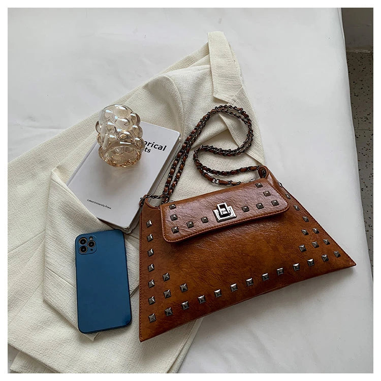 Punk Rivet Envelope Bag | Moto Underarm Shoulder Bag Luxegan