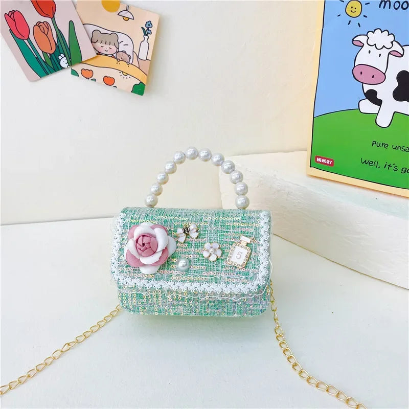Sweet Cute Cartoon Princess Children's Shoulder Bag | Lovely Flower Girls' Handbag | Novel Pearl Handheld Mini Bag | Fashionable Shell Shape Kids' Crossbody (Model z122813) Luxegan