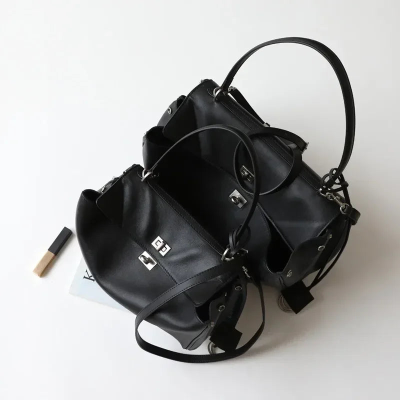 New Rodeo Buckle Luxury Designer Handbag | Genuine Cow Leather Underarm Purse | Soft Retro Fashion Lady Pouch Tote Luxegan