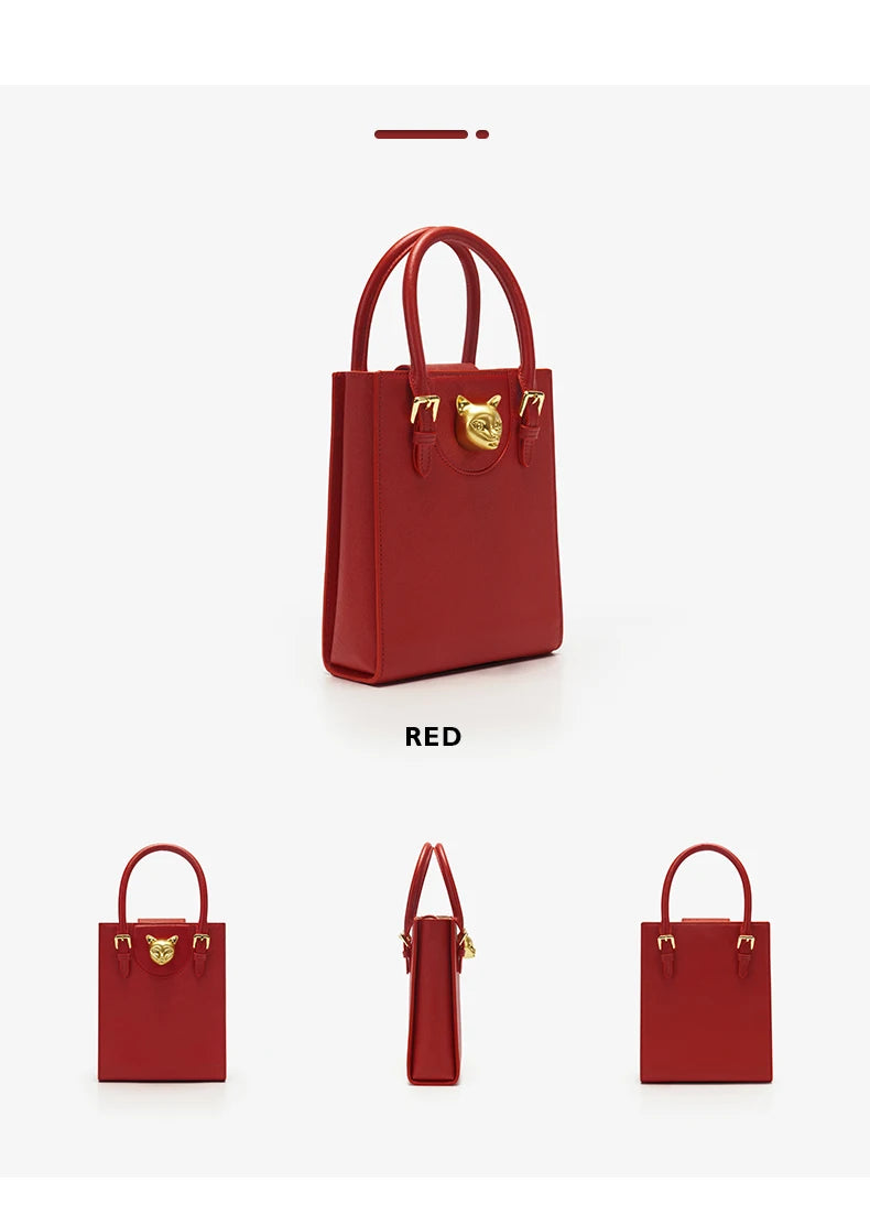 Hard Split Leather Cat Luxury Mini Bag | Designer Box Crossbody Luxegan