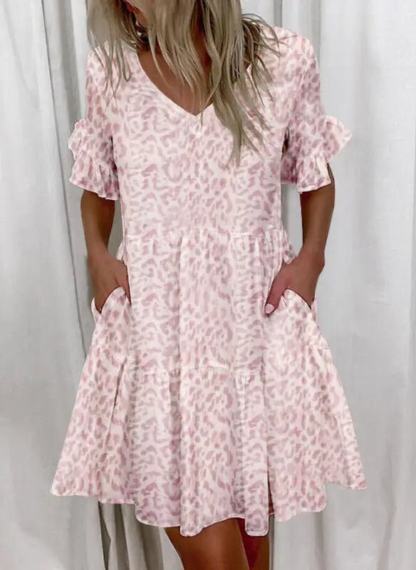 Plaid & Print V-Neck Butterfly Sleeve Regular Fit A-Line Mini Dress – Natural Waist, Spring/Summer Luxegan