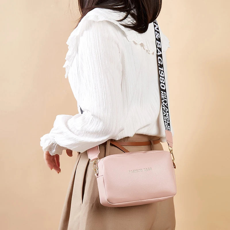 PU Leather Solid Square Bag | Soft Fashion Letter Strap Crossbody Messenger Bag Luxegan