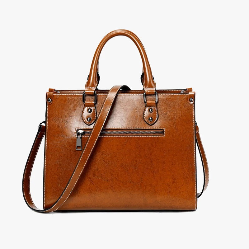 Genuine Leather Crossbody Shoulder Tote | Sophisticated Real Cowhide Fashion Handbag | Elegant Office Top-Handle Messenger | "Dignified" Soft Leather Box Bag for Versatile Professional Styling Luxegan
