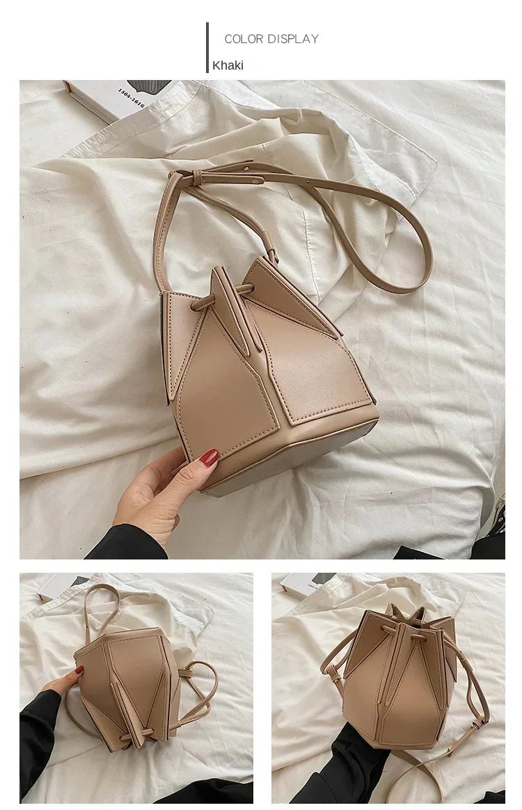 Women’s Niche Foldable Bucket Bag | Sophisticated Multifunctional Messenger Handbag | Elegant Urban Simplicity Shoulder Bag | Luxury Microfiber Synthetic Leather Portable Purse with "Dignified" Stereoscopic Build Luxegan