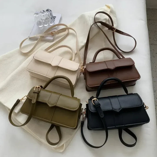 Vintage Square Satchel | Hard PU Leather Underarm & Crossbody Bag Luxegan