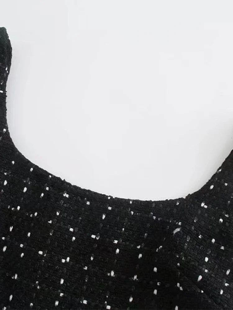 Hollow-Out Square Neck Spaghetti Strap Mini Dress – Zipper Back, A-Line, Summer Luxegan