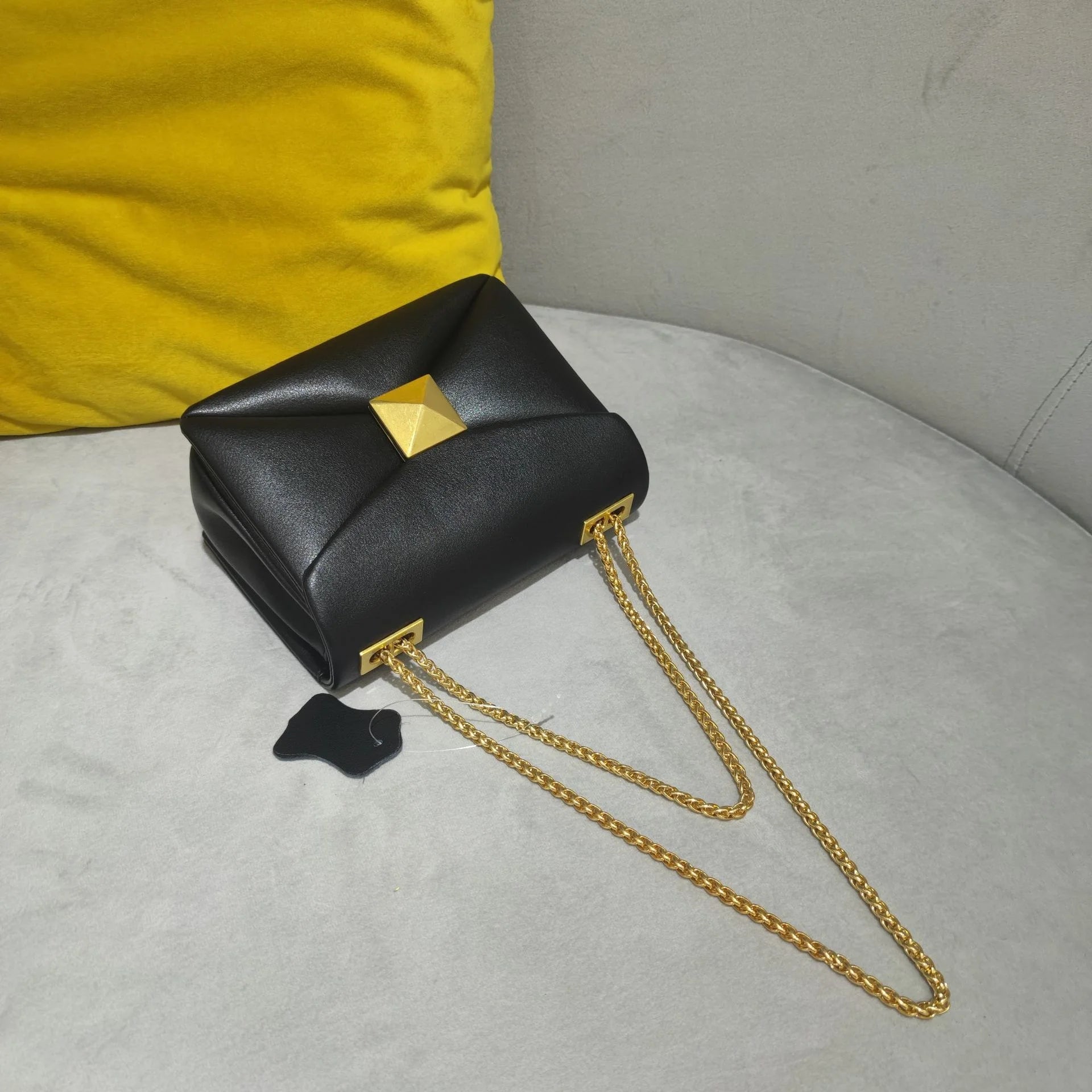 Cowhide Leather Crossbody | Luxury Chain & Rivet Satchel Luxegan