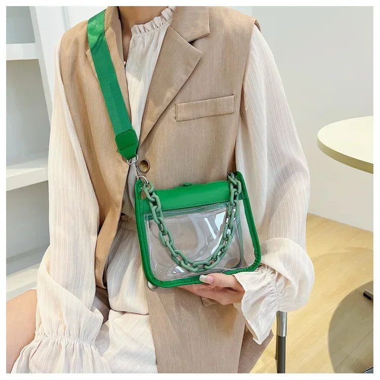 Clear Crossbody Bag for Women | Transparent Shoulder Chain Bag & Small Square Satchel Luxegan