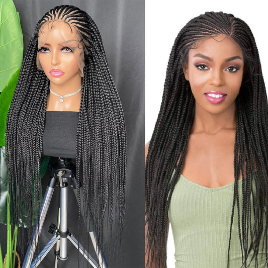 34" Knotless Box Braided Wig | Synthetic Lace Braided Wig | Long Braids | Baby Hair | Black Women