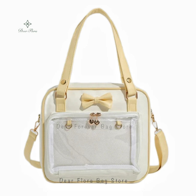 Y2K Cute Bow Ita Bag | Transparent DIY Messenger Bag for Girls | Fashionable Lolita Crossbody & Shoulder Bag | Clear Display Badge Tote for Anime Fans (Model 231) Luxegan