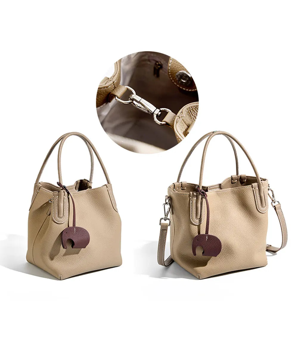 Genuine Leather Women Bucket Bag Luxury Designer Handbags High Quality Cowhide Women's Shoulder Bags Fashion Crossbody Bag Luxegan