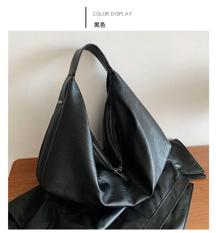 Big Black Shoulder Bag | Large Hobo Shopper Bag & Soft Leather Crossbody Handbag Luxegan