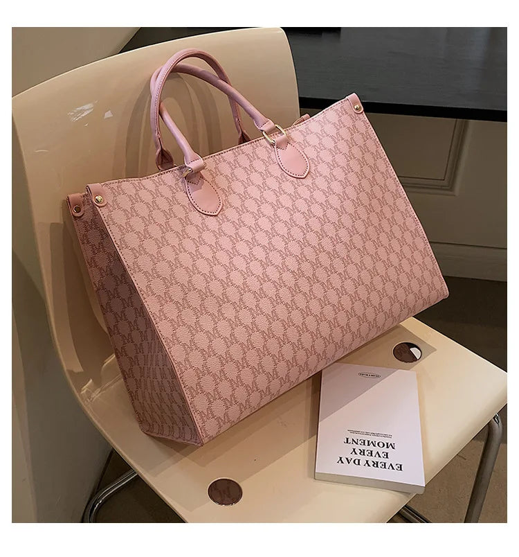 Retro European & American Large-Capacity Tote | Classic Letter Print PU Leather Shoulder Bag - view 18