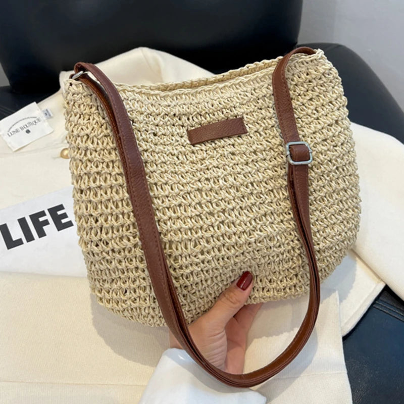 Woven Summer Fashion Straw Bag | High Quality Beach Holiday Crossbody Bag (Large Capacity Shopping Shoulder Handbag for Women) Luxegan