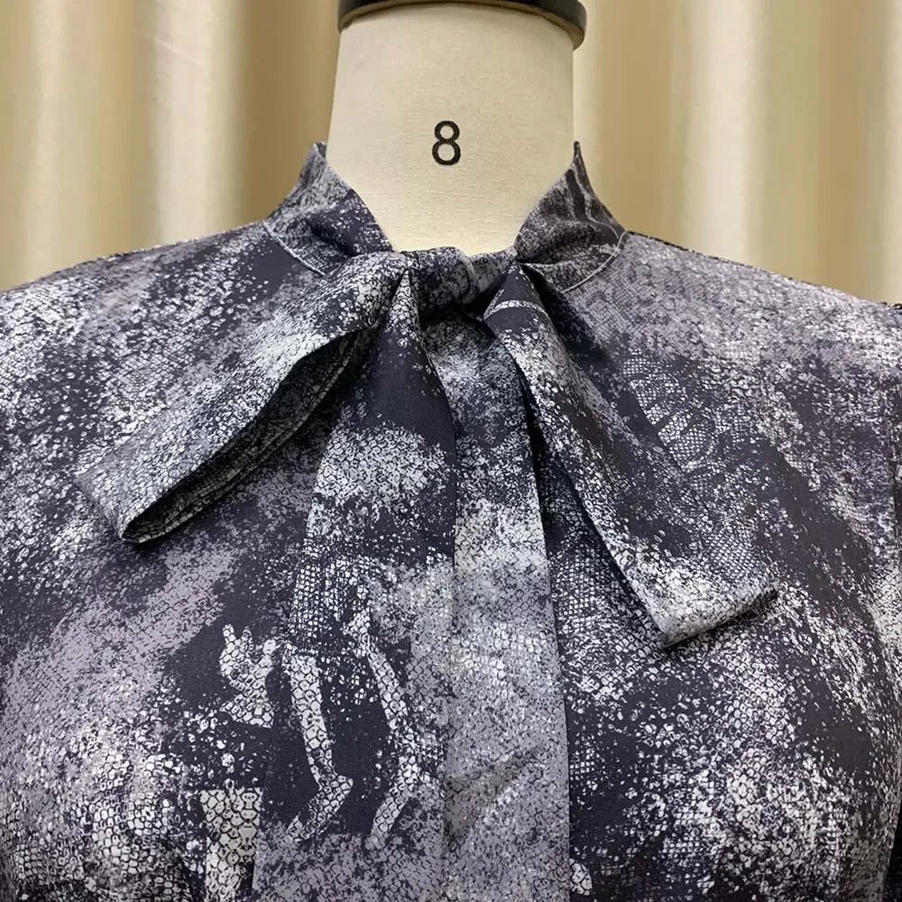 Elegant Vintage Dresses for Women Bow Collar Full Sleeve Belt Waisted A Line Mid Calf Birthday Party Dinner Vestidos Mujer Dress