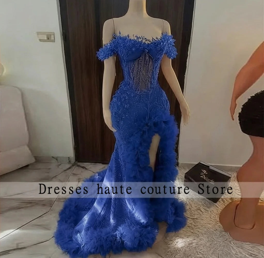Luxury Pink Diamond Prom Dress | African Women's High Slit Formal Wedding Gown | Exquisite Crystal Beaded Ruffle Evening Dress | Premium Mermaid Floor-Length Sleeveless Robe with Built-in Bra Luxegan