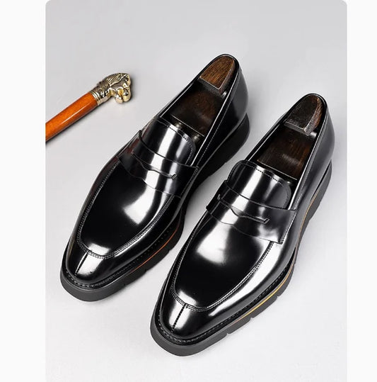 Men's Premium Slip-On Brogue Shoes | Sophisticated Pointed Toe Cow Leather Footwear | Elegant "Full Grain" Interior Silhouette | "Dignified" Waterproof-Style Wedding Shoes for Radiant Versatile Spring & Autumn Styling Luxegan