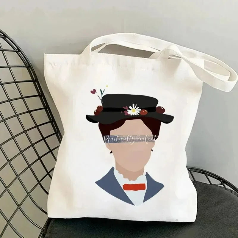 Canvas Cartoon Mary Poppins Tote | Soft Large Capacity Eco Shopping Bag Luxegan