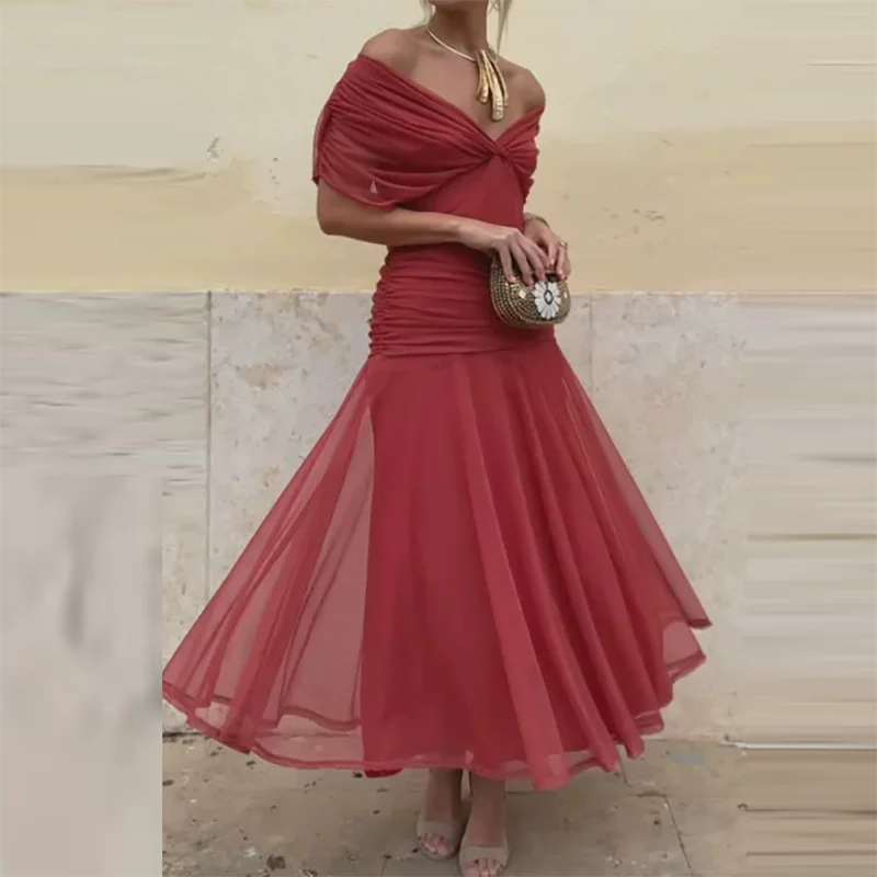 V-Neck Shawl Sleeve Pleated Maxi Dress | Floral Print Hollow Out High Waist Banquet Dress Luxegan