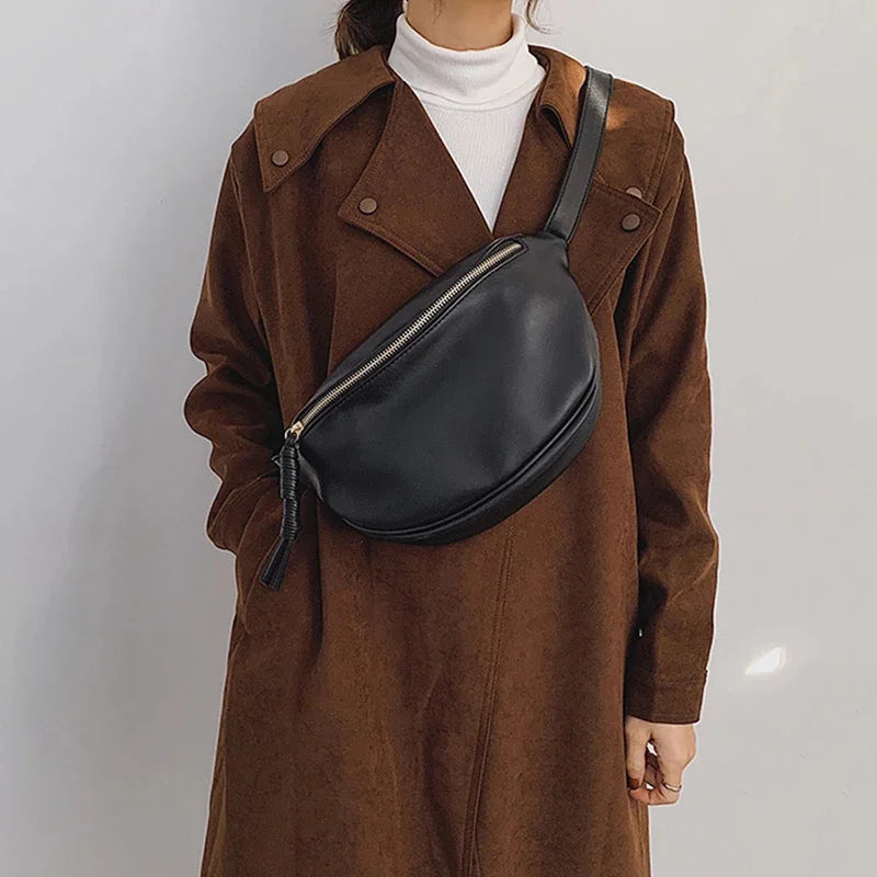 Fashion Simple Chest Pack | High-Quality PU Leather Fanny Bag for Women | Designer Waist Bag & Phone Purse | Versatile Female Shoulder Crossbody Bag (Model M02) Luxegan