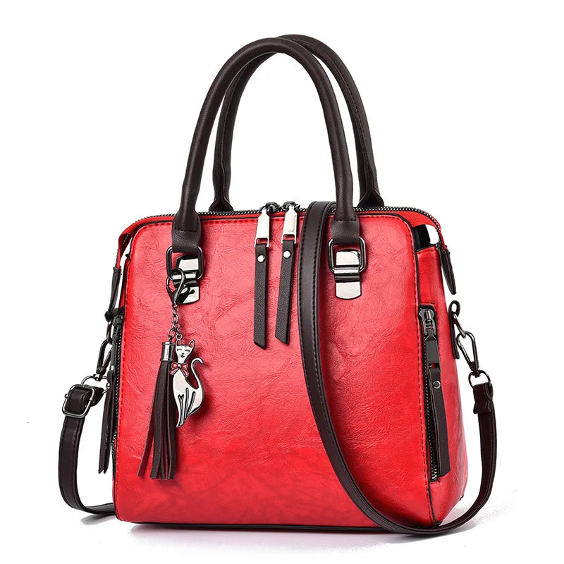 Hard Vintage PU Leather Tote | Tassel Top-handle & Luxury Shoulder Bag Luxegan