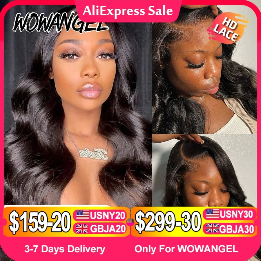Wow Angel 13x6 HD Lace Front Wigs 250% Remy Hair Body Wave Human Hair Wigs HD Lace Wigs Pre Plucked Wear To Go Wigs for Women