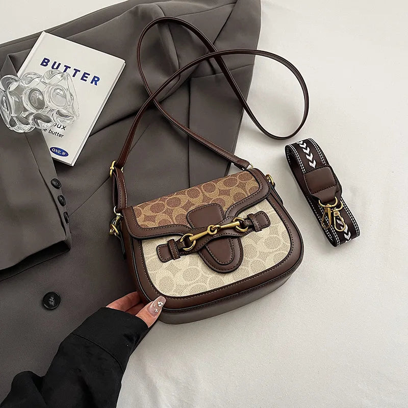 Trendy Korean-Style Saddle Bag | Retro Wide-Strap Crossbody Luxegan