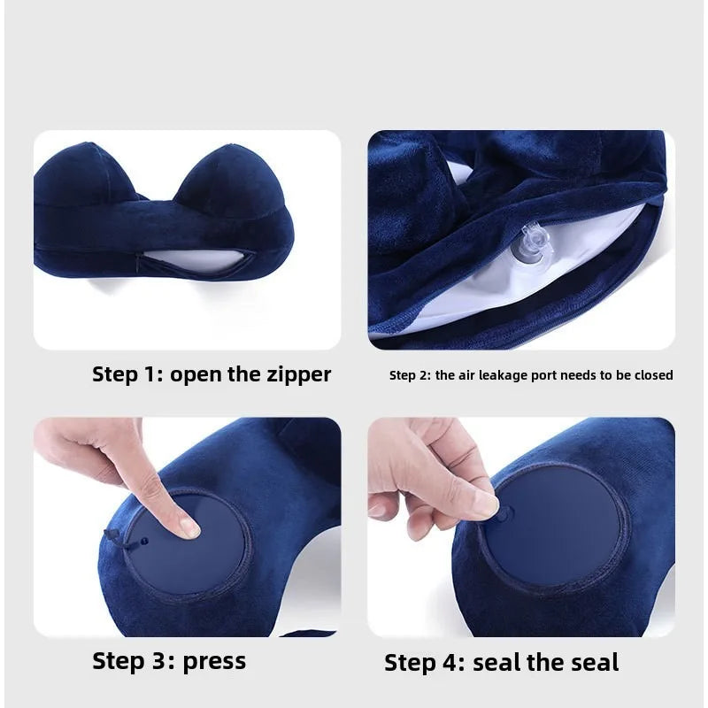 U-Shaped Inflatable Travel Pillow | Sophisticated "Press-to-Inflate" Silhouette | Elegant Portable Air-Filled Neck Support Cushion | "Dignified" High-Performance Travel Essential for Radiant Versatile Styling Luxegan