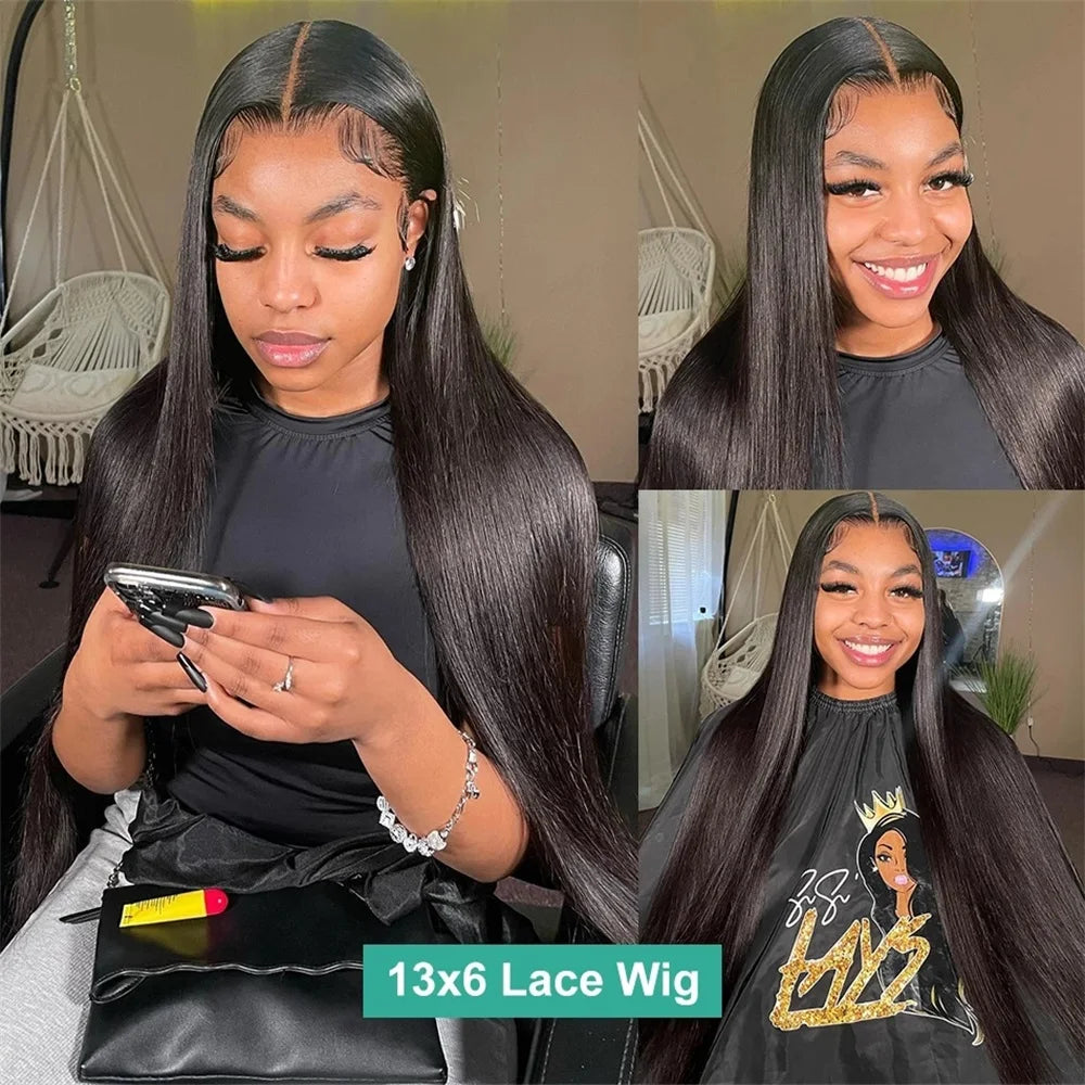 Bone Straight Glueless Lace Closure Wig | 180% Density Pre-Cut & Pre-Plucked Swiss Lace Wig | 100% Brazilian Remy Human Hair 6x4 or 5x5 Wear-and-Go Straight Wig for Women Luxegan
