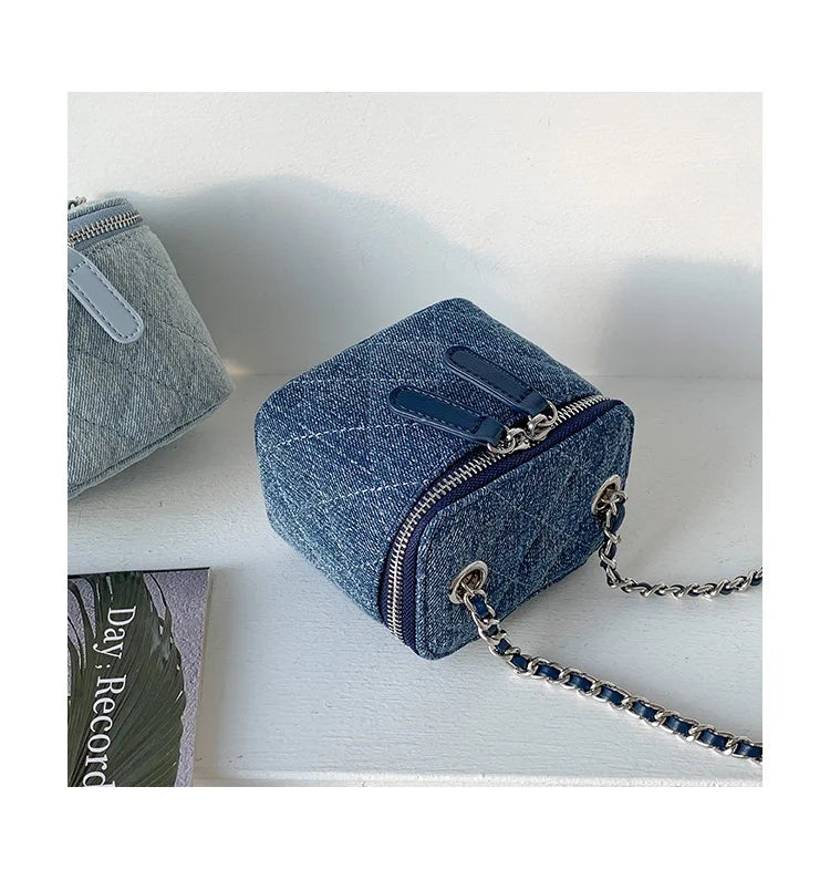 Mini Denim Crossbody Bags for Women | Lingge Chains Shoulder Bag & Fashion Brands Box Bag (Lipstick Coins Purses & Handbags) Luxegan
