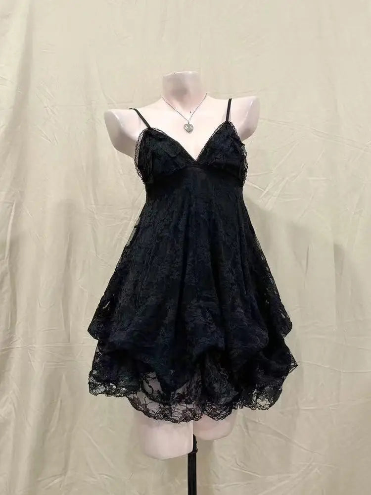 Women's Y2k Lolita Cute Mini Dress | Spicy Girls Floral Style Lace-Up Summer Dress | Elegant Square Collar Ruffle Slim Fit Vestido | Premium Tatting Regular Fit A-Line Dress Model QZ6007 Luxegan