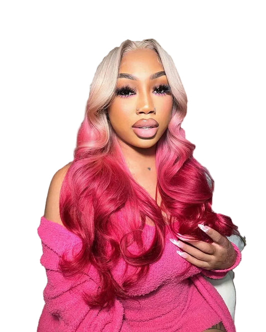 Ombre Grey Pink Red HD Lace Frontal Wig | 613 Colored Brazilian Human Hair Wig | 13x6 HD & 13x4 Transparent Swiss Lace Body Wave Long Wig for Women Luxegan