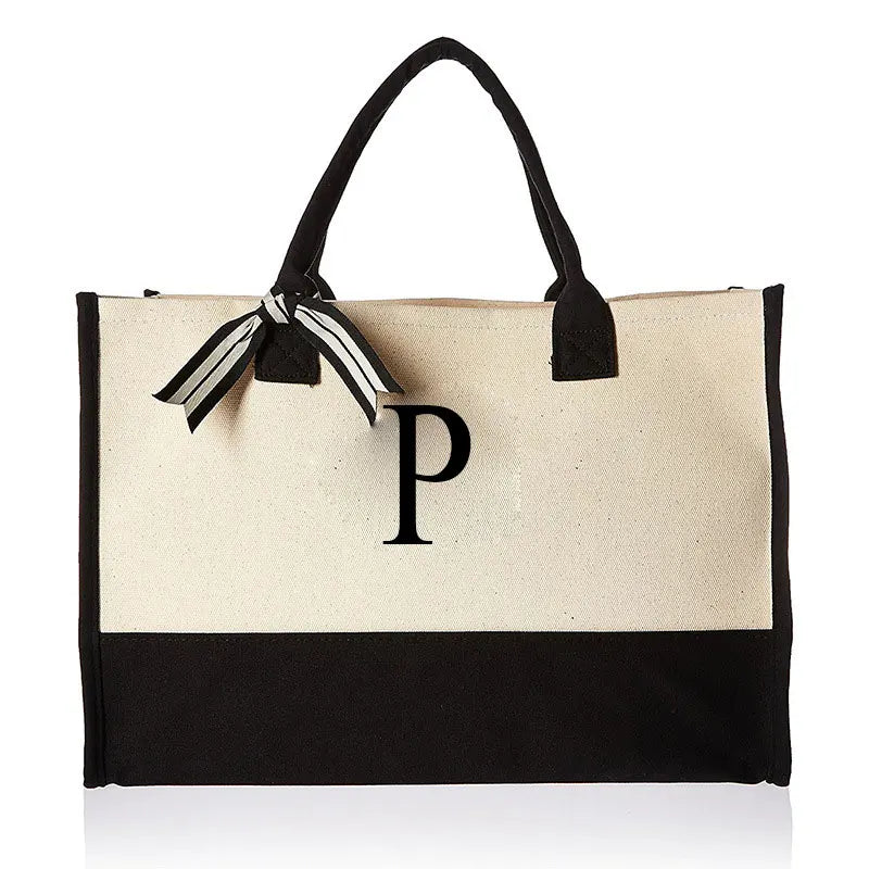 Fashion Floral & Letter Print Canvas Tote | Large Capacity "HARD" Structured Business Handbag | Portable Beach & Shopping Shoulder Bag | Unisex Casual Multi-Purpose Tote Luxegan