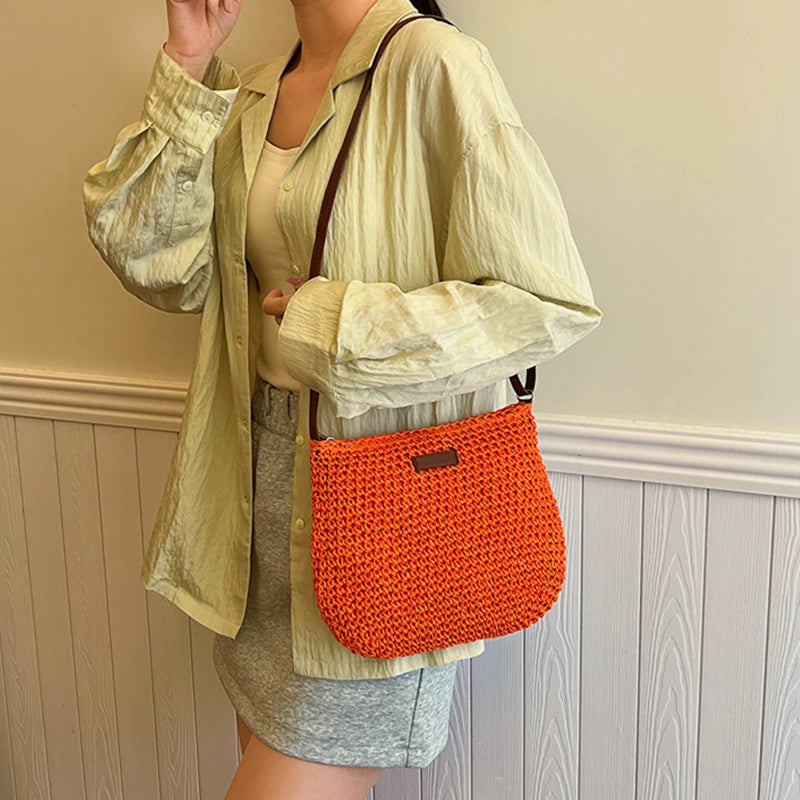 Summer Straw Saddle Bag | Handmade Woven Crossbody Purse Luxegan