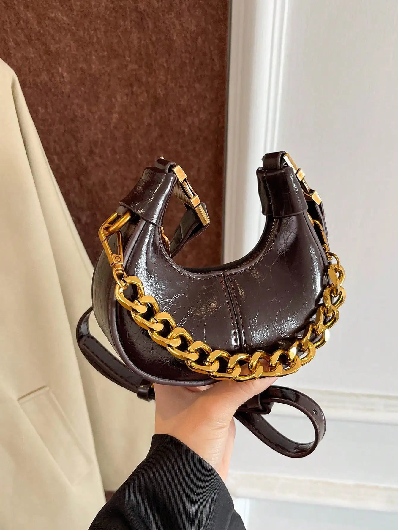 Elegant Hobo Top Handle Bag | Small Minimalist Chain Shoulder Purse Luxegan