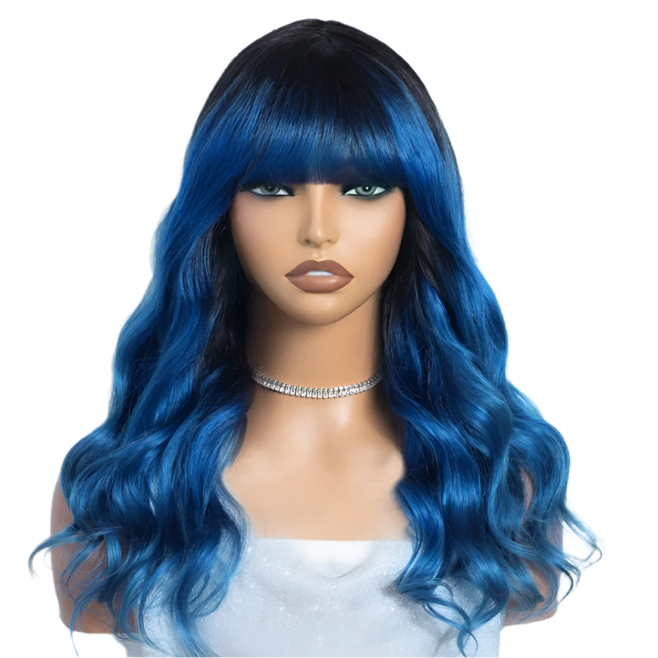 22" Body Wave Wig with Bangs | Full Machine Made Brazilian Virgin Remy Human Hair Luxegan