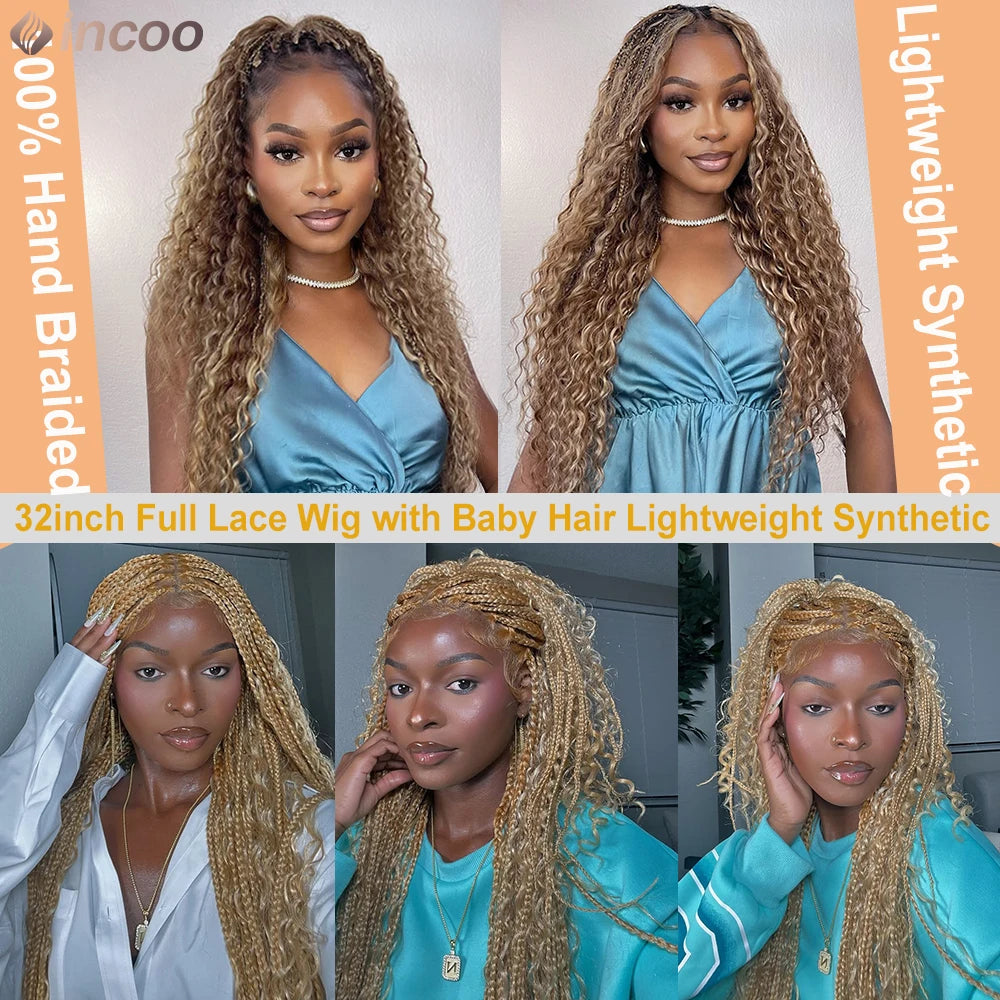 32-36 Inch Boho Box Braids Goddess Locs Wig | 360 Full Lace