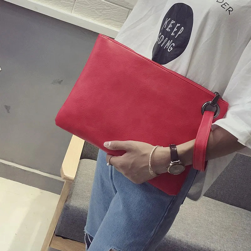 PU Leather Solid Envelope Clutch | Fashion Soft Sac Bag with Zipper Luxegan