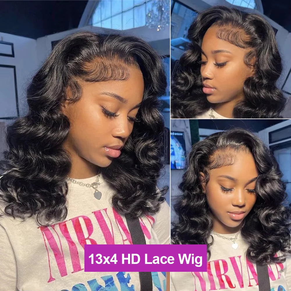 Ready-to-Wear Glueless Body Wave HD Frontal Wig | 250% Density Pre-Plucked Human Hair Wig | Short 13x6 Transparent Swiss Lace Frontal Wear-and-Go Brazilian Remy Hair Wig Luxegan