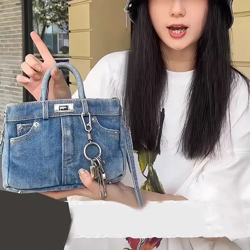 New Denim Fashion Women’s Shoulder Bag | Simple Canvas Bucket Bag for Girls | Casual Versatile Handbag with Interior Zipper Pocket | Solid Color Soft Denim Tote (Model 1) Luxegan