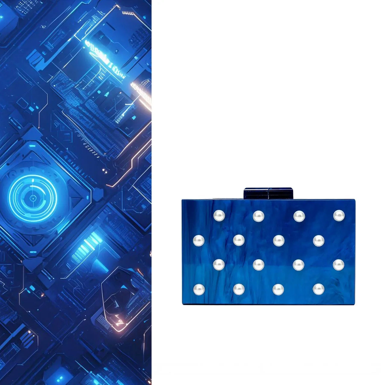  New Hot Sale Acrylic Shell-Shaped Clutch Bag | Women's Designer Evening Party Purse & Cute Birthday Gift (Blue Shoulder Bag) Luxegan
