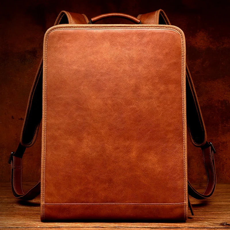 Genuine Cow Leather Business Backpack | High-End Computer & Travel Bag | Professional Softback Rucksack with Canvas Lining | Men's & Unisex Executive Travel Pack (Model 1121) Luxegan