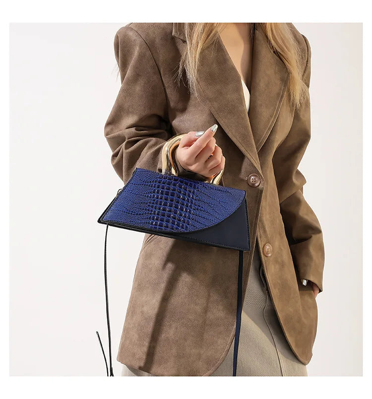 Solid Alligator PU Shoulder & Crossbody Bag | Sophisticated Personality Designer Style Handbag | Elegant High-Quality Alligator Pattern Square Bag | Fashion-Forward Women’s Hot Sale Satchel with "Dignified" Hard Texture Luxegan