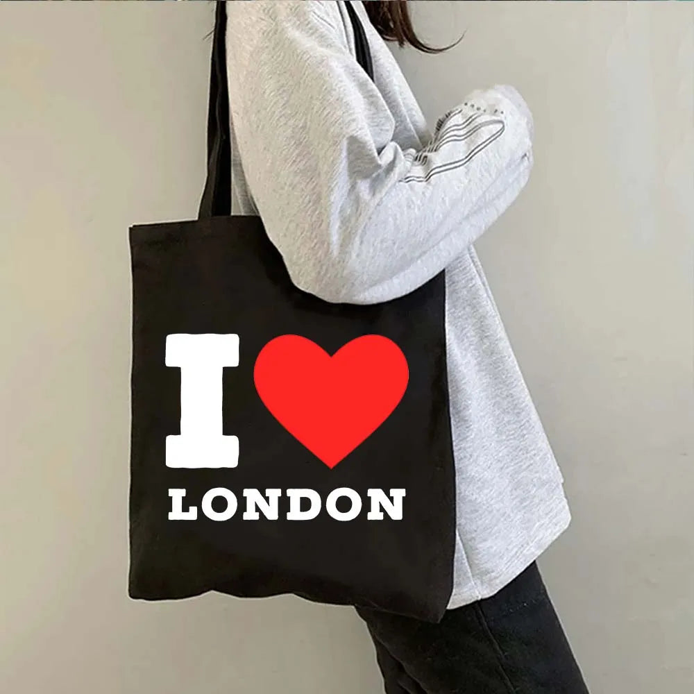London Big Ben England Map Flag Canvas Tote Bag | UK City Landscape Skyline Shoulder Shopping Handbag (Women's Tourist Gift) Luxegan