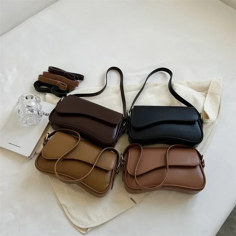 Vintage Leather Crossbody Bags for Women | Designer Female Small Flap Shoulder Bag | Underarm Bag Armpit Handbags and Purses Luxegan