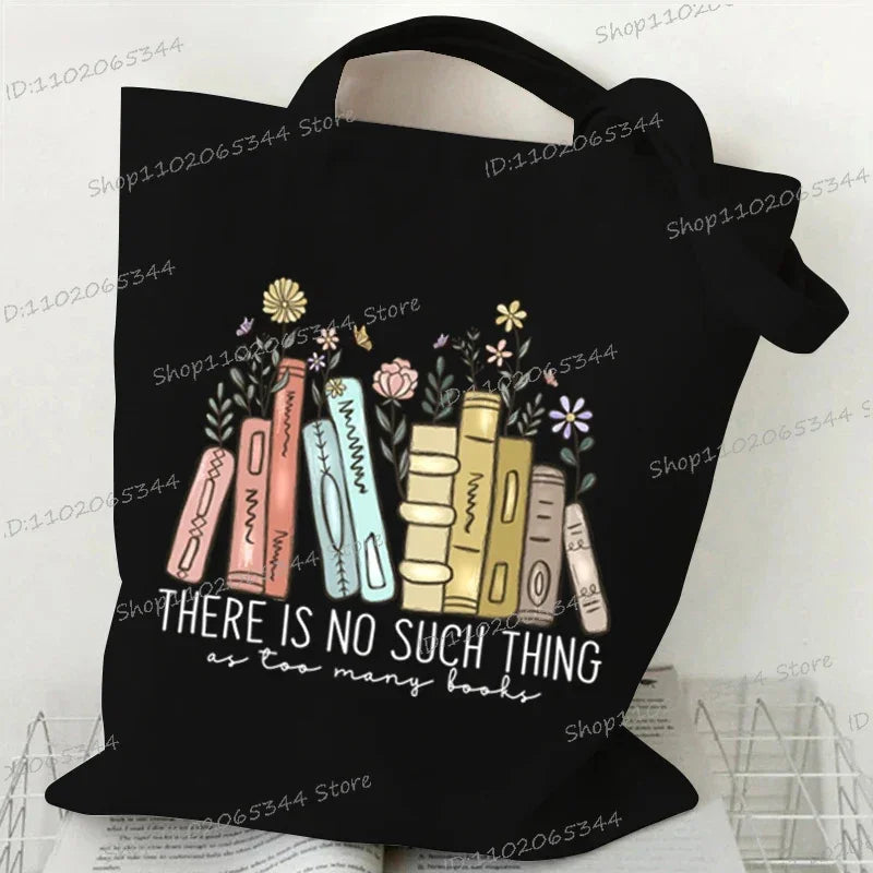 Books and Flower Print Canvas Tote | Casual Reusable Shopping Bag Luxegan